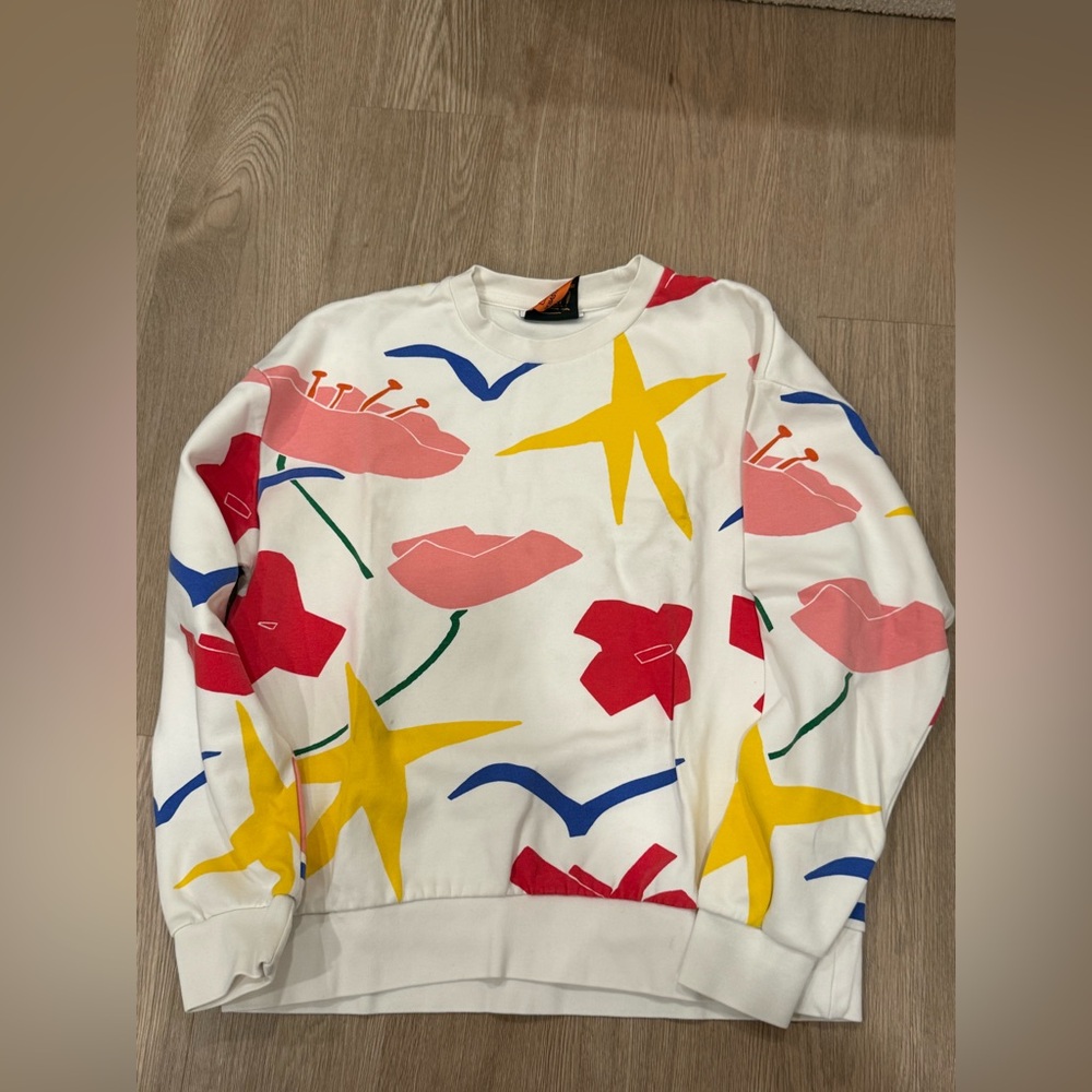 Zara White Sweatshirt with Orange Tag